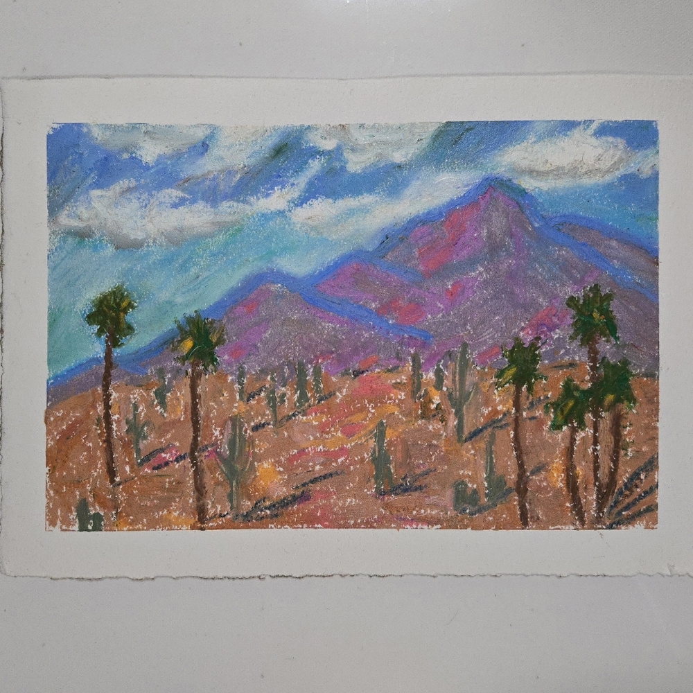 Sonoran Desert Landscape Original Oil Pastel On Paper Tucson Palm